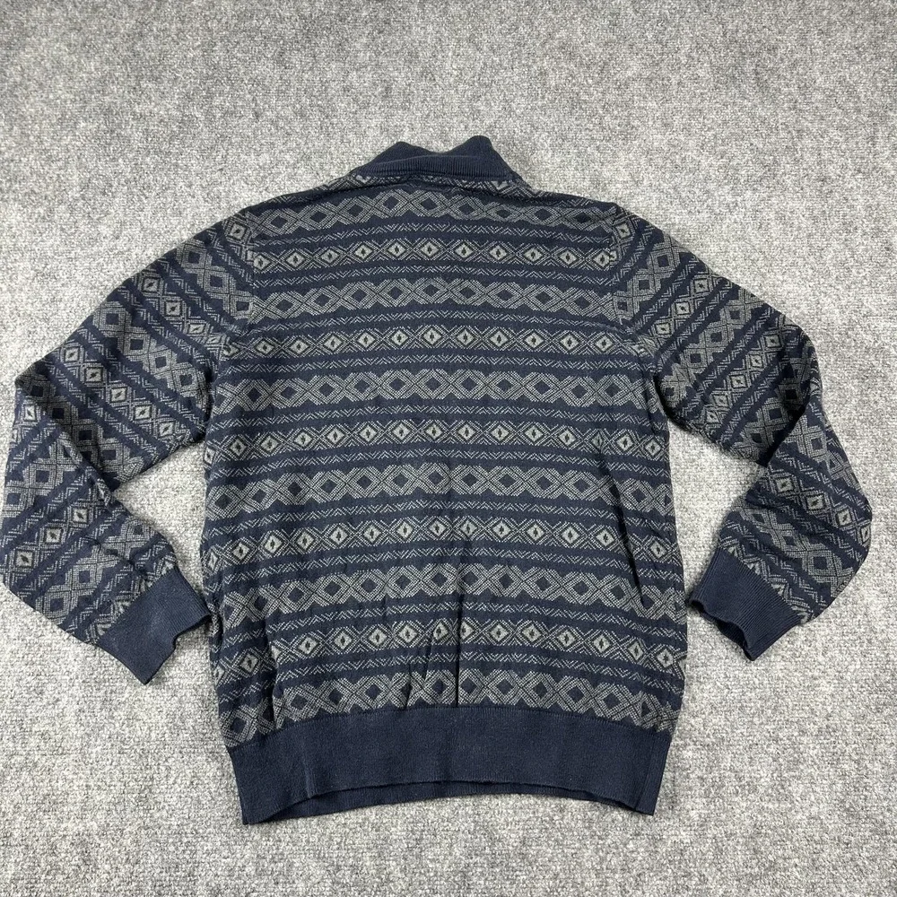 L.L.Bean Sweater Mens Medium Blue Fair Isle Quarter Zip Cotton Cashmere Pullover
